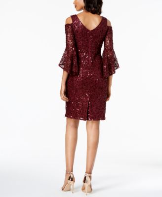 Nightway Sequined Lace Bell-Sleeve Dress