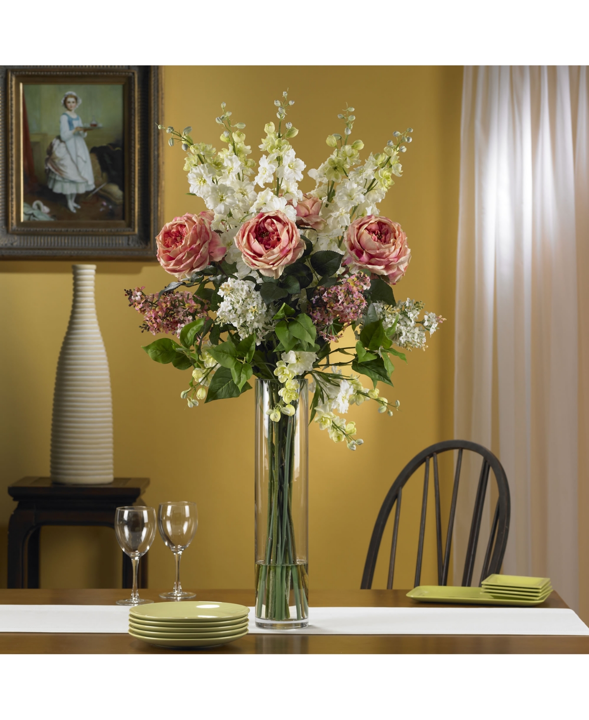 NEARLY NATURAL ROSE, DELPHINIUM & LILAC ARTIFICIAL FLOWER ARRANGEMENT 