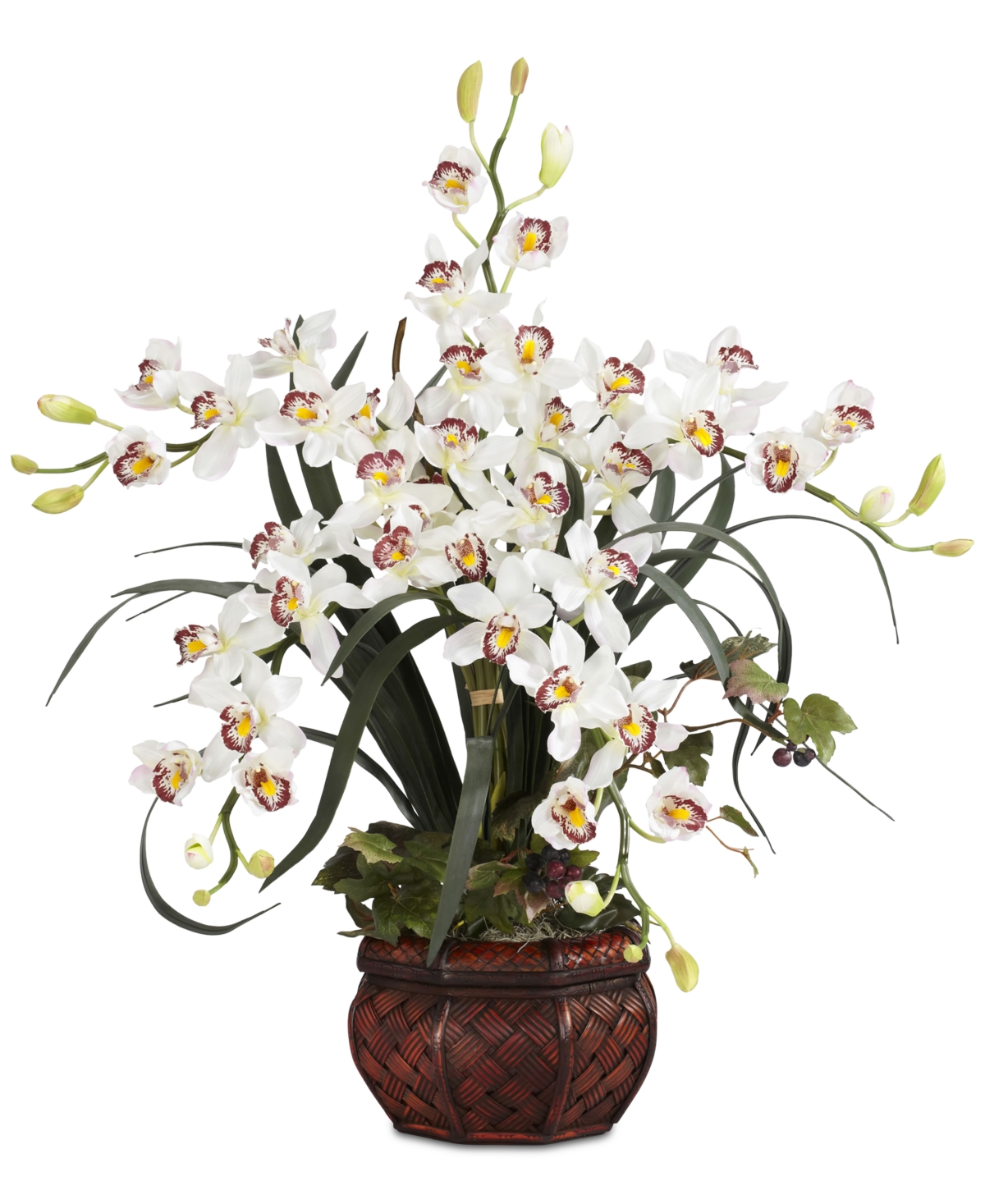 White Cymbidium Artificial Arrangement with Decorative Vase - White