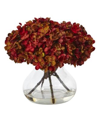 Nearly Natural - 8.5''H Hydrangea Artificial Flower Arrangement with Glass Vase