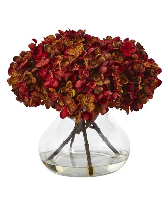 Nearly Natural - 8.5''H Hydrangea Artificial Flower Arrangement with Glass Vase