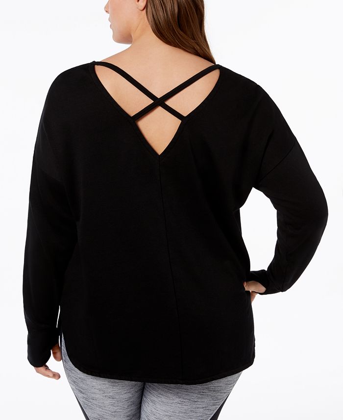 Ideology Plus Size Graphic Cross-Back Top, Created for Macy's - Macy's