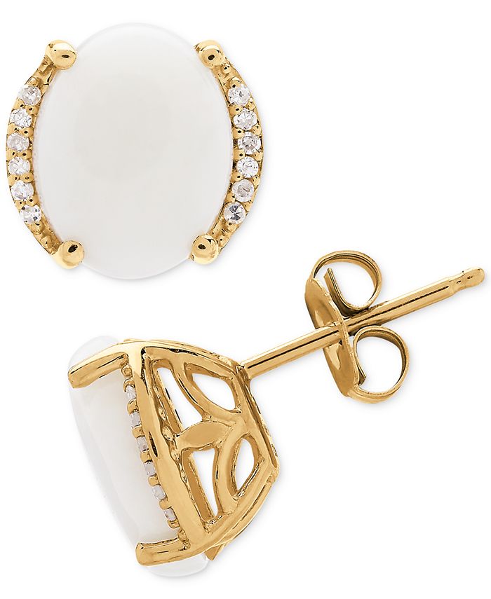 Macy's - Opal (2 ct. t.w.) & Diamond Accent Stud Earrings in 14k Gold