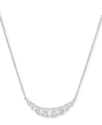 Cubic Zirconia Heart 18" Statement Necklace in Sterling Silver