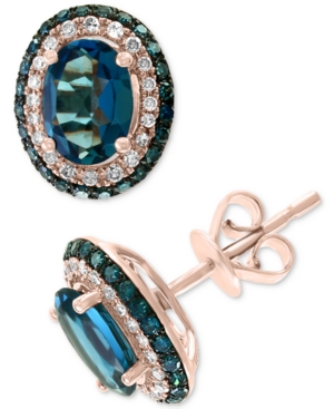 image of Effy London Blue Topaz (2-1/6 ct. t.w.) & Diamond (3/8 ct. t.w.) Stud Earrings in 14k Rose Gold