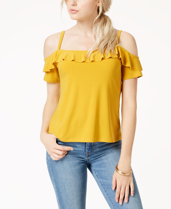 Bar III Flounce-Trim Cold-Shoulder Top, Created for Macy's & Reviews ...