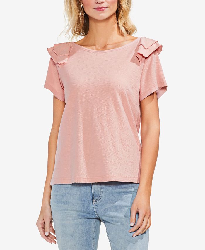 Vince Camuto Cotton Tiered Ruffled-Shoulder Top - Macy's