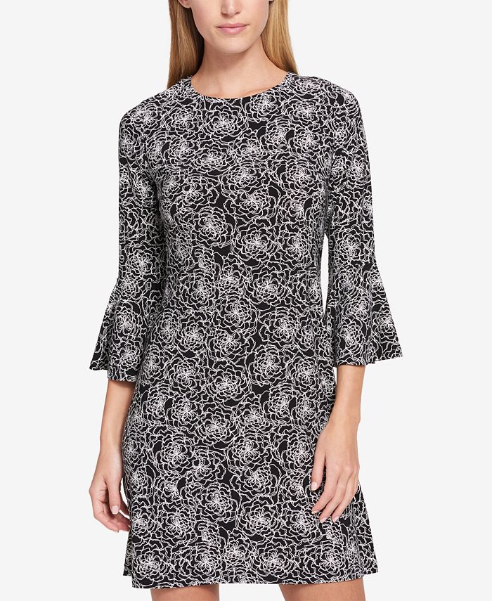 Tommy Hilfiger Printed Bell-Sleeve Dress - Macy's