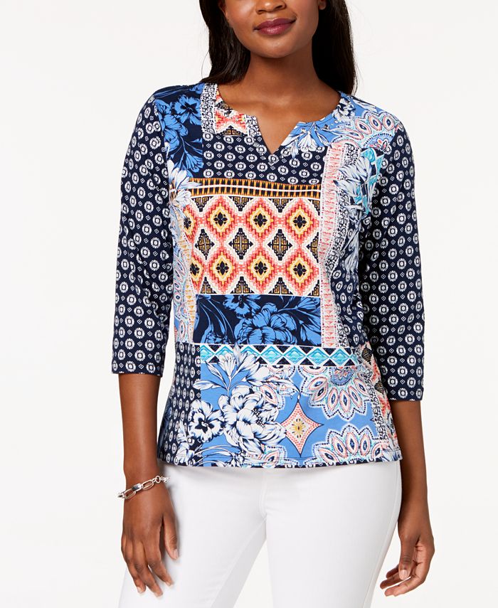 Alfred Dunner Petite Mixed-Print Top - Macy's