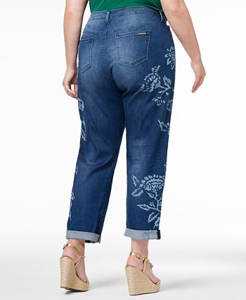 Michael Kors Plus Size Floral-Print Boyfriend Jeans - Macy's