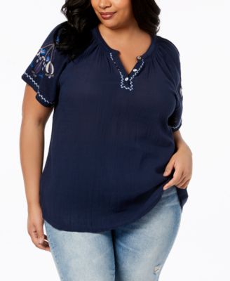 Lucky Brand - Trendy Plus Size Embroidered Top