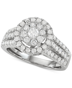 image of Diamond Halo Cluster Engagement Ring (1-1/2 ct. t.w.) in 14k White Gold