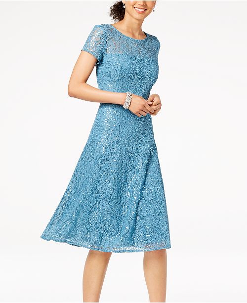 SL Fashions Sequined Lace Midi Dress - Dresses - Women - Macy's