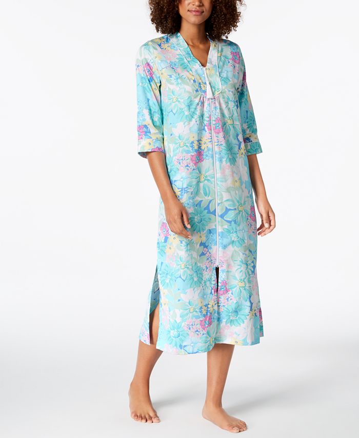 Miss Elaine Cotton Printed Long Zip Robe - Macy's