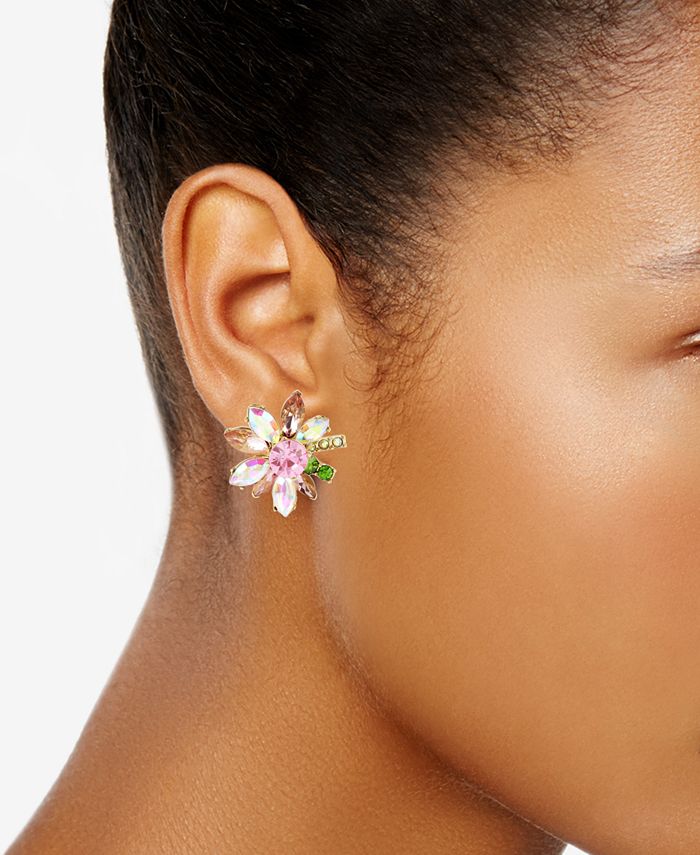 Betsey Johnson Gold-Tone Multi-Crystal Flower Stud Earrings - Macy's