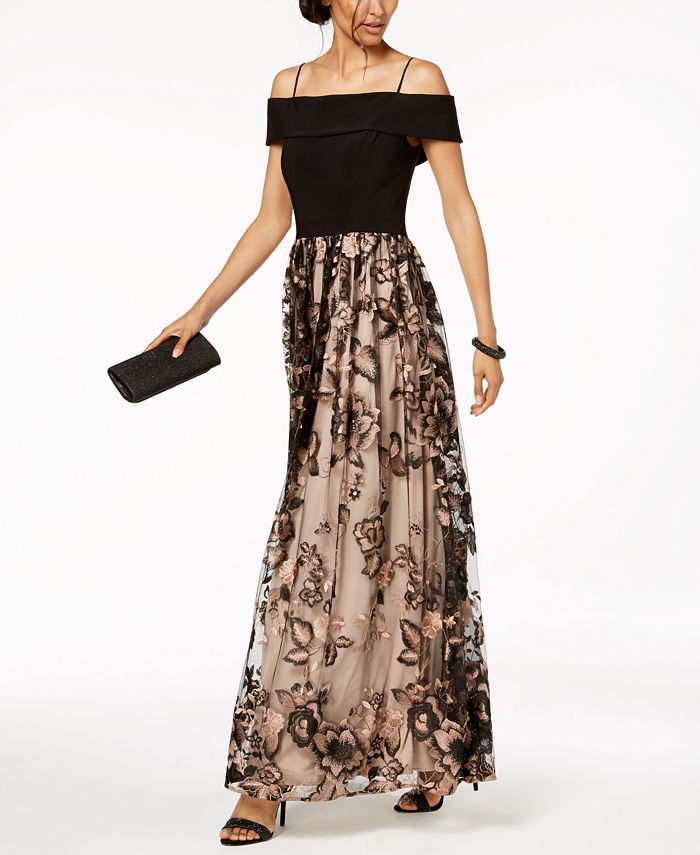 Nightway off the shoulder shop embroidered gown