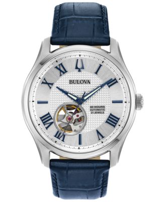 Bulova - Men's Automatic Wilton Blue Leather Strap Watch 42mm