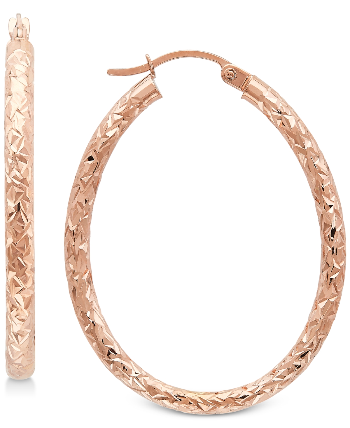 Textured Oval Hoop Earrings in 14k Gold, 1-3/8 inch - Rose Gold
