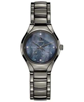 Rado - Women's Swiss Automatic True Star Aquarius Sign Diamond-Accent Plasma High-Tech Ceramic Bracelet Watch 30mm