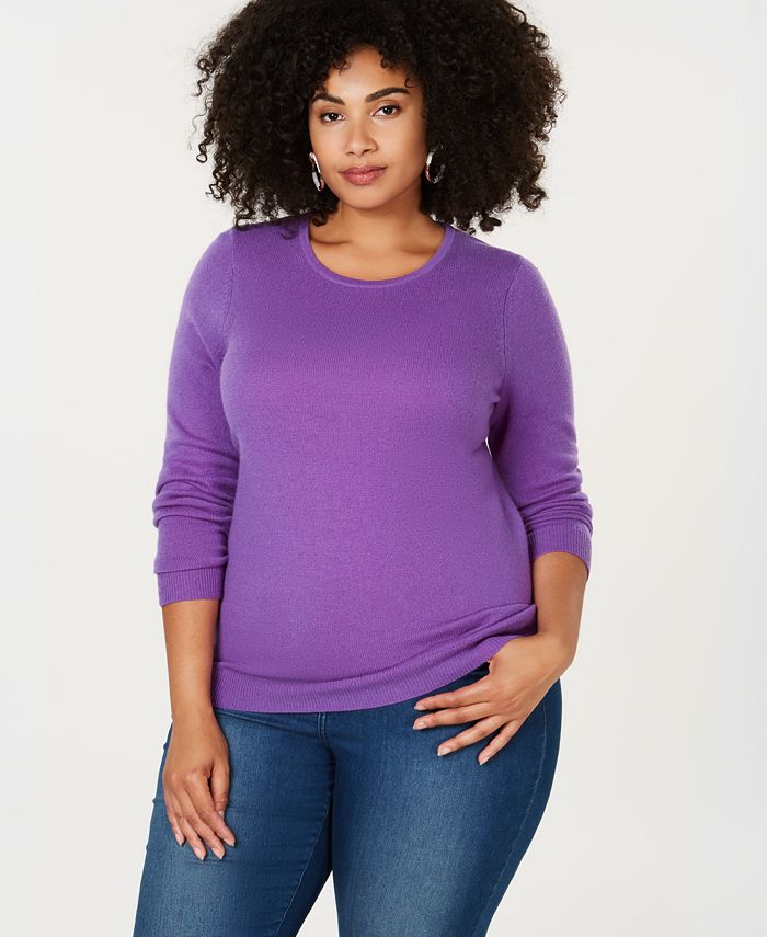 Charter Club Plus Size Pure Cashmere Crewneck Sweater, Created for Macy ...