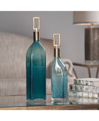 Annabella Teal Glass Bottles, Set of 2
