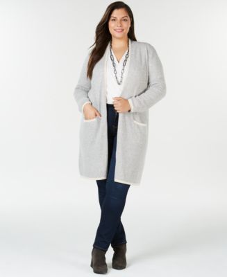 Charter Club Plus Size Pure Cashmere Border-Stripe Cardigan, Created ...