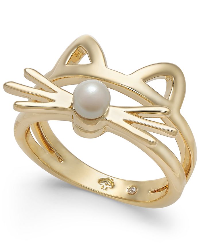 kate spade new york Gold-Tone & Imitation Pearl Cat Ring & Reviews -  Fashion Jewelry - Jewelry & Watches - Macy's