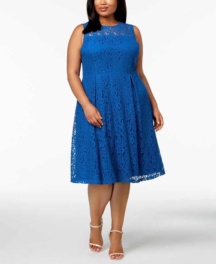 Calvin Klein Plus Size Lace A-Line Dress - Macy's
