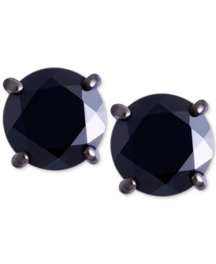 Macy's - Men's Black Sapphire Stud Earrings (2 ct. t.w.) in Black Rhodium-Plated Sterling Silver