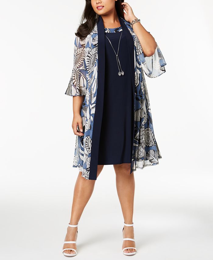 R & M Richards Women's Plus Size Necklace Dress & Sparkle Jacket Blue Size 14 main image 0