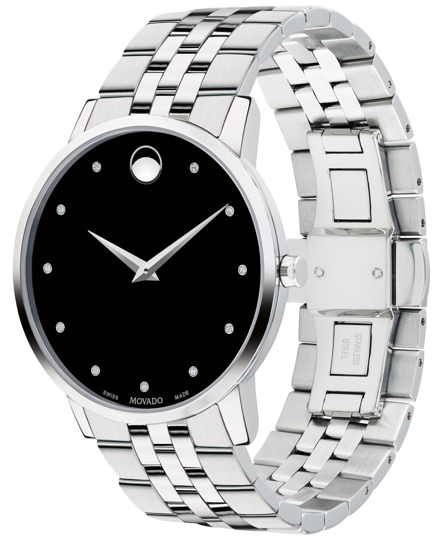Мужские часы Movado Swiss Museum Classic Diamond-Accent Stainless Steel Bracelet Watch 40mm — фото 2