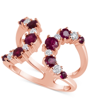 image of Emerald (9/10 ct. t.w.) & Diamond (1/3 ct. t.w.) Open Cuff Ring in 14k Gold, Also available in Ruby (1-1/4 ct.t.w.)