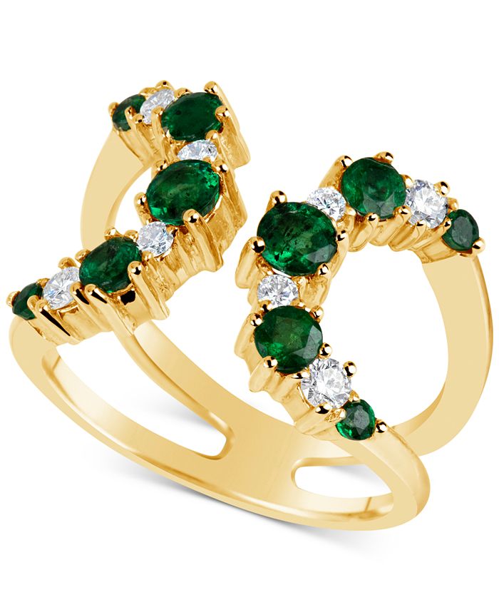 Macy's - Emerald (9-1/10 ct. t.w.) & Diamond (1/3 ct. t.w.) Open Cuff Ring in 14k Gold