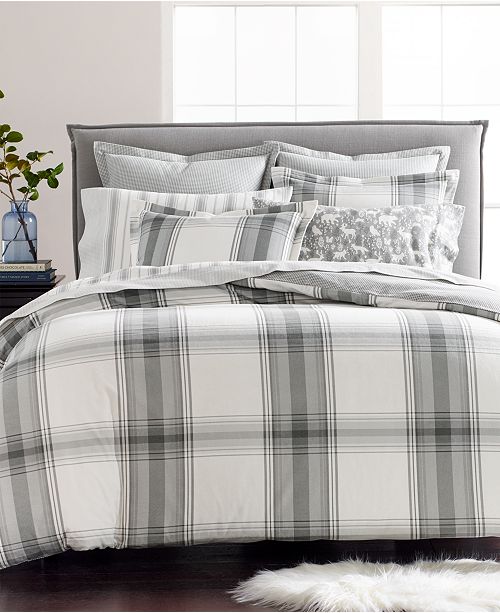 Martha Stewart Collection Closeout Grayscale Plaid Cotton Flannel