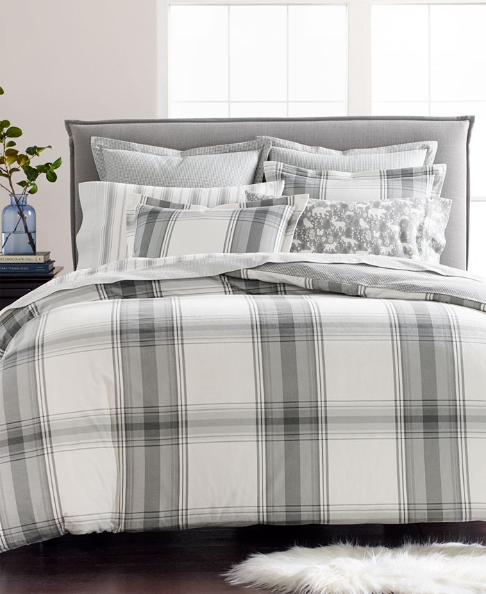 Martha Stewart Collection CLOSEOUT! Grayscale Plaid Cotton Flannel Full