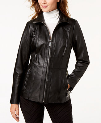 Michael Kors Leather Scuba Jacket - Macy's