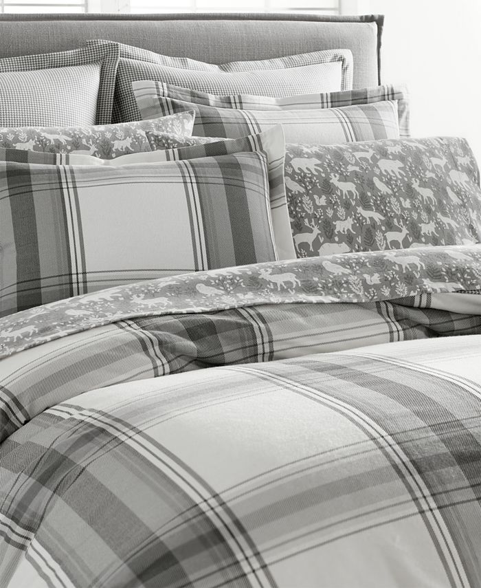 Martha Stewart Collection CLOSEOUT! Grayscale Plaid Cotton Flannel Full