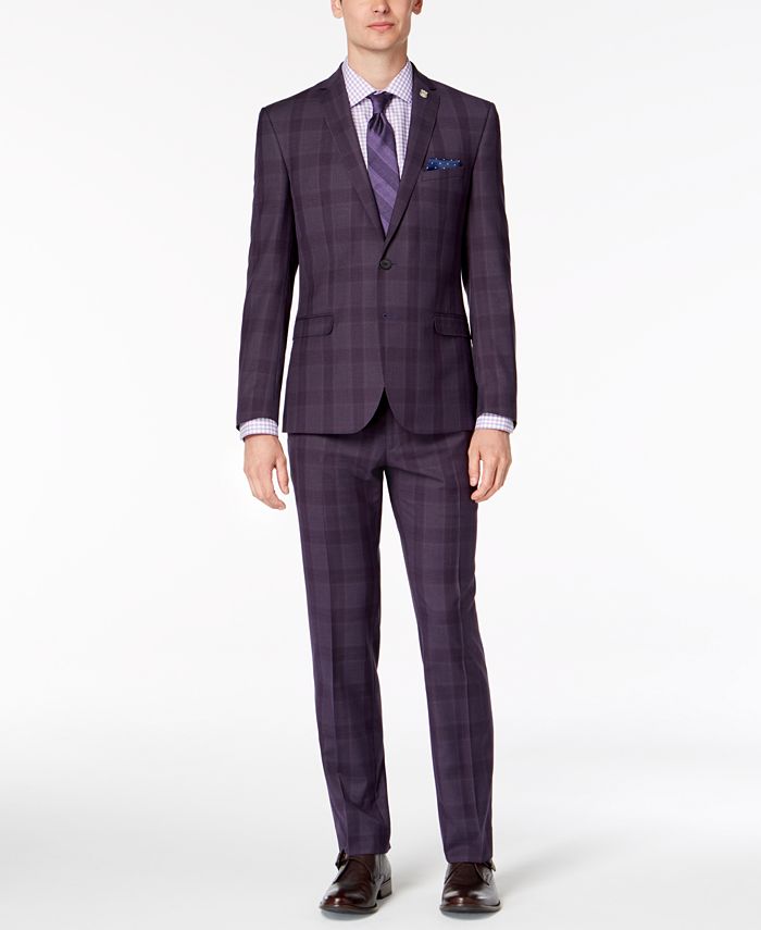 Dark Macy\'s Men\'s Slim-Fit Plaid Purple Nick Graham Suit -