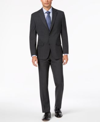 Club Room - Men's Classic-Fit Stretch Charcoal Windowpane Check Suit