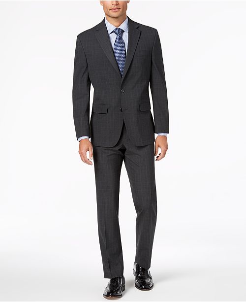 Club Room Men's ClassicFit Stretch Charcoal Windowpane Check Suit