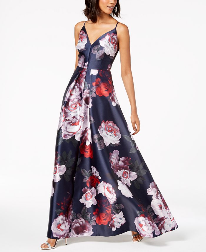 Calvin Klein Floral-Print Plunge Gown & Reviews - Dresses - Women - Macy's
