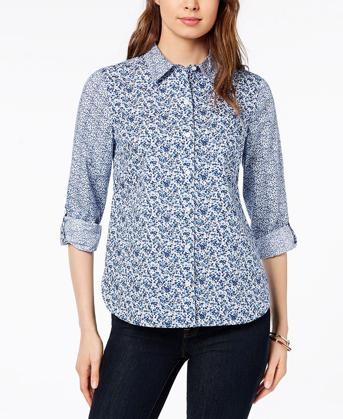 Tommy Hilfiger Cotton Printed Roll-Tab Utility Shirt, Created for Macy's -  Macy's