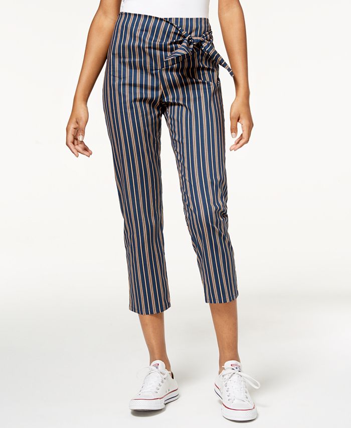 Be Bop Juniors' Striped Tie-Waist Cropped Pants - Macy's