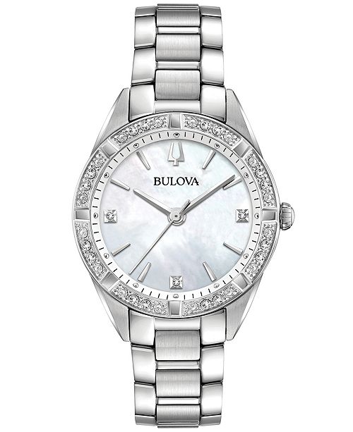 Bulova Women S Sutton Diamond 1 10 Ct T W Stainless Steel Bracelet Watch 32 5mm Reviews All Fine Jewelry Jewelry Watches Macy S