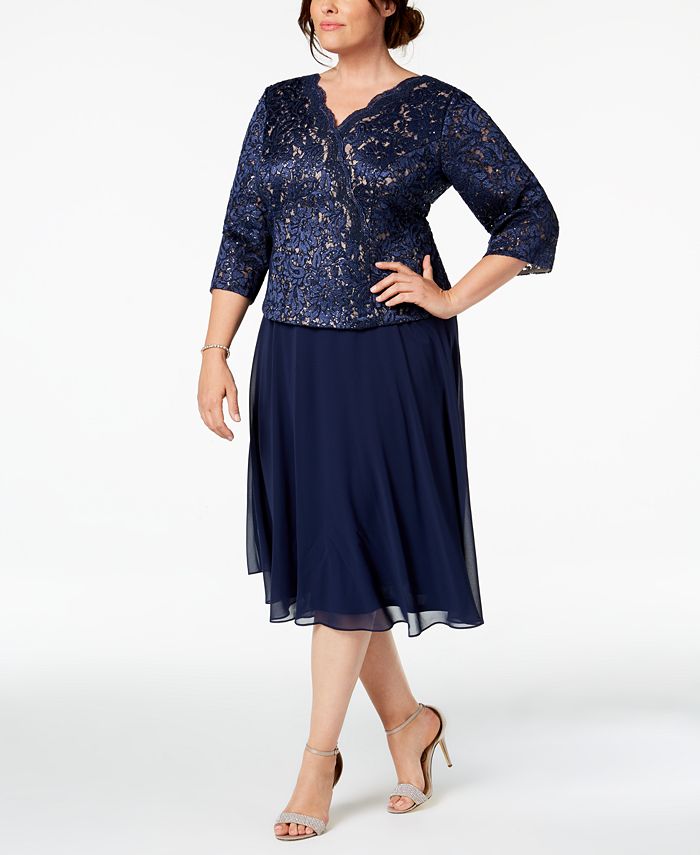 Alex Evenings Plus Size Sequined Lace Midi Dress - Macy's