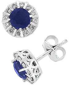 EFFY® Sapphire (1-1/8 ct. t.w.) & Diamond (1/3 ct. t.w.) Stud Earrings in 14k White Gold (Also available in Ruby, Emerald & Tanzanite)