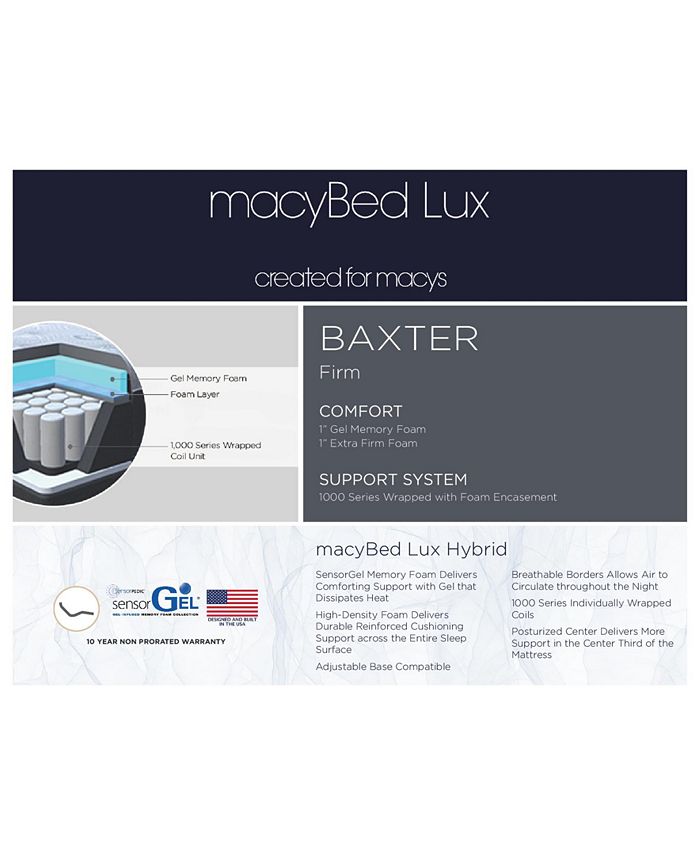 Macybed Lux Baxter 12.5" Firm Hybrid Mattress Queen, Created for Macy