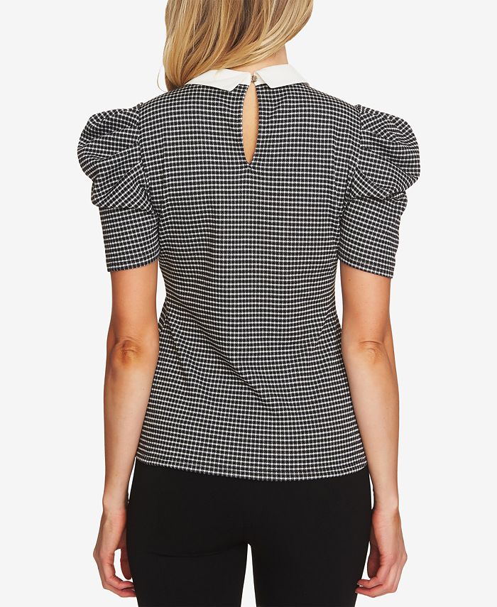 CeCe Checked Puff-Sleeve Point-Collar Top - Macy's