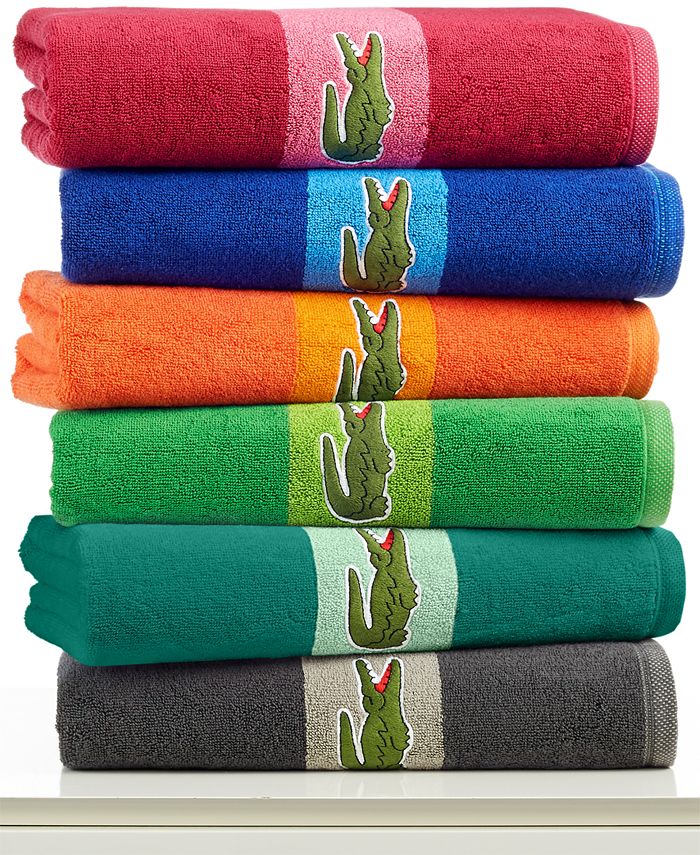 LACOSTE Signature Crocodile Logo Bright Surf Orange Bath Towel 30" x 52" NEW! 