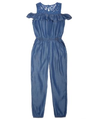 girls chambray jumpsuit